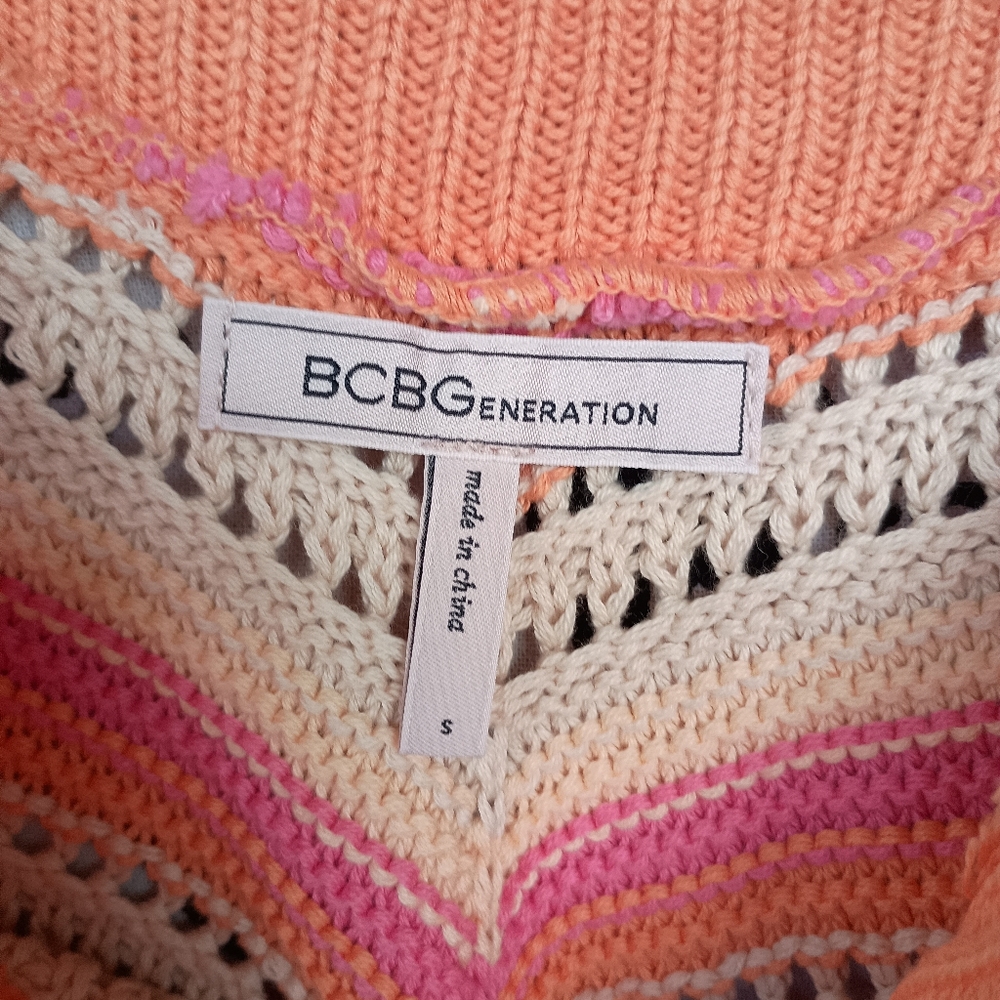 BCBG Orange Crochet Striped Lace Up Tank Top‎ - Picture 4 of 5